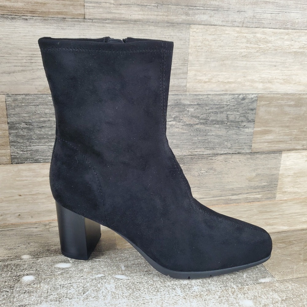 Aerosoles Miley Women Ankle Bootie Sz 6.5 M Black Side Zip Block Heel Square Toe